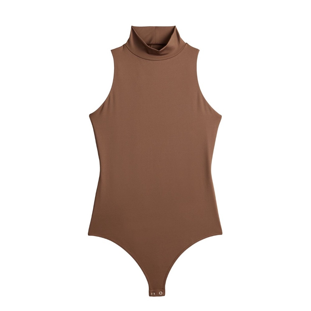 Nine West NWT Brown Sleeveless Turtleneck Bodysuit